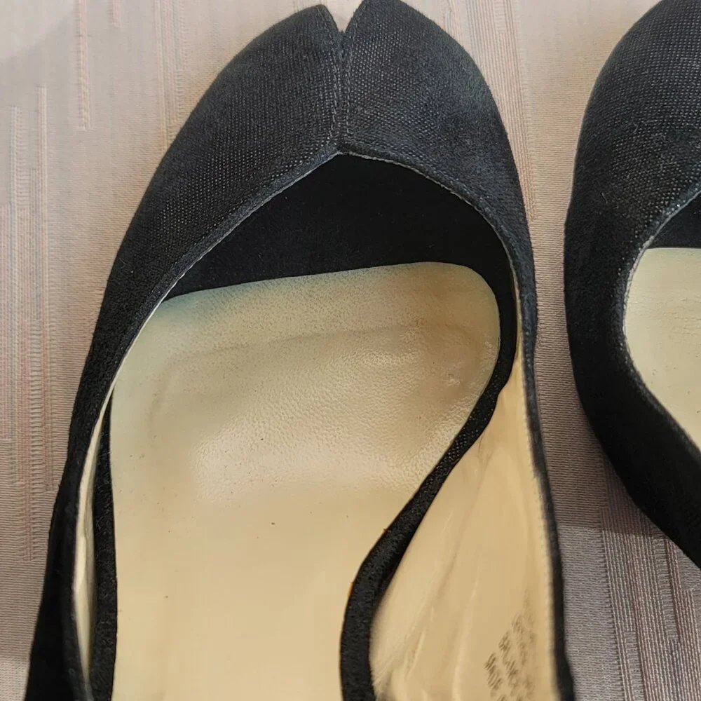 BCBGMAXAZRIA Kelly Black Metallic Leather Peep Toe Heels Size EU 39/US 8.5
